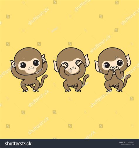 Cute Cartoon Monkeys Set Close Eyes เวกเตอรสตอก ปลอดคาลขสทธ