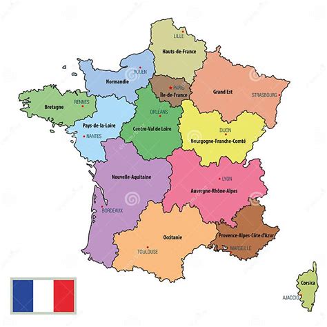 France Map With Regions And Their Capitals Stock Vector Illustration
