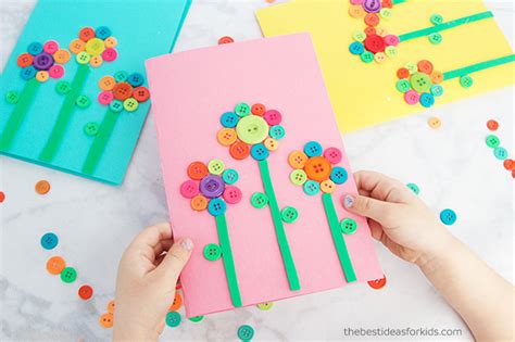 Give mom a personalized card that she will treasure for years to come with this list of creative mother's day cards. Flower Button Art - The Best Ideas for Kids