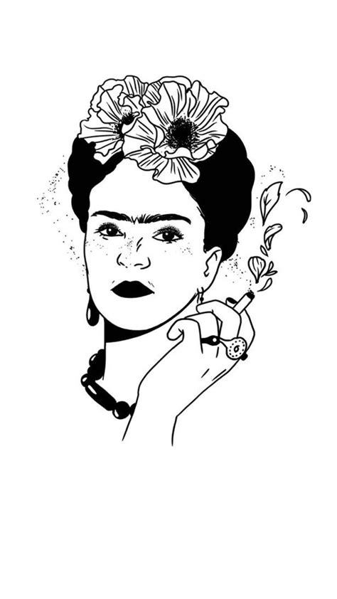 Frida Kahlo Ilustração Preto E Branco Cactus Ilustração Quadros