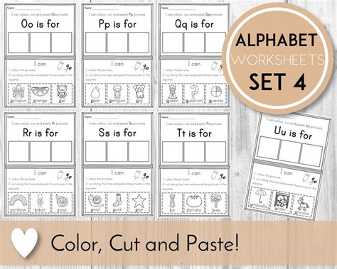 Alphabet Worksheets Color Cut And Paste Abc Printables Etsy