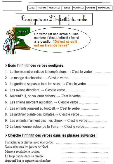 Linfinitif Du Verbe Ce1 Le Blog De Monsieur Mathieu Exercice Ce1