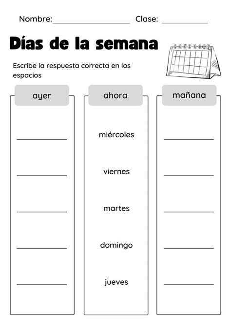 Spanish Days Of The Week Worksheet Spanish Words For Beginners Learning Spanish Vocabulary