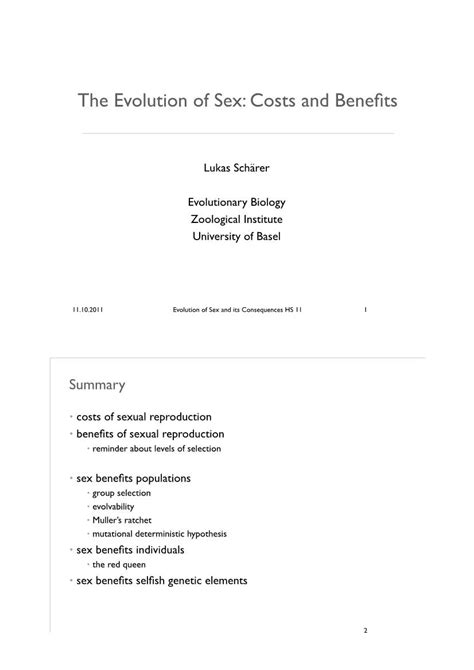 The Evolution Of Sex Costs And Benefits Docslib