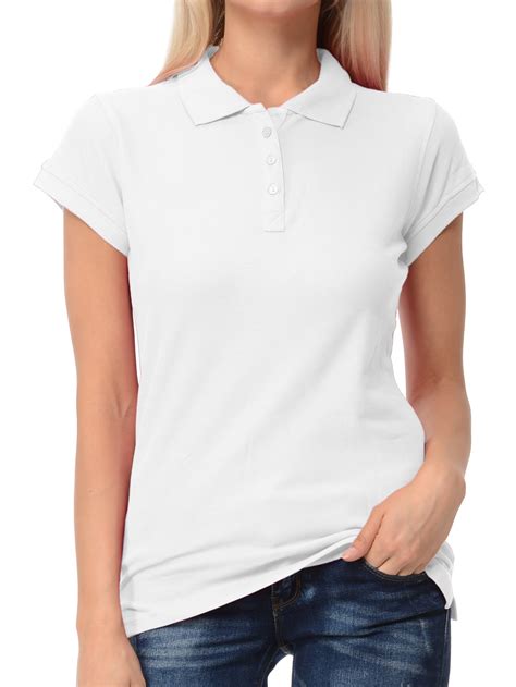 Basico Basico White Polo Collared Shirts For Women 100 Cotton Short Sleeve Golf Slim Fit Polo