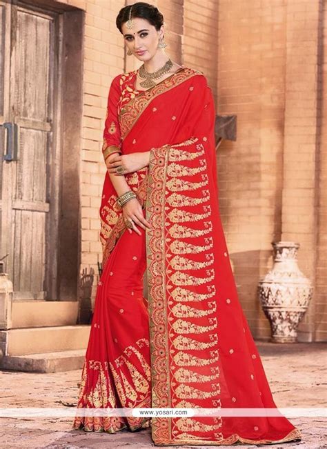 Buy Phenomenal Georgette Red Designer Bridal Sarees Wedding Sarees