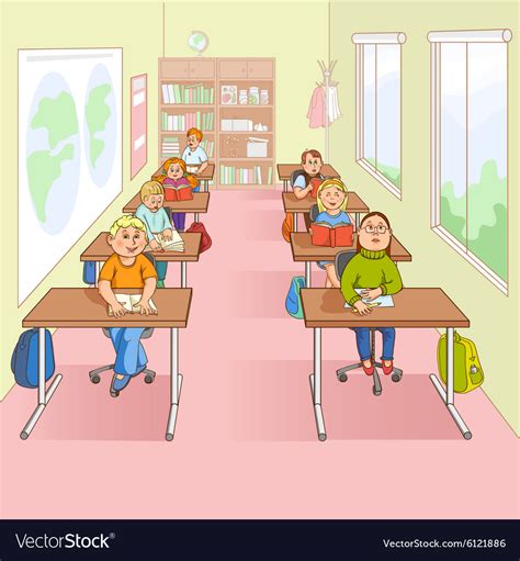 Children In School Cartoon Royalty Free Vector Image
