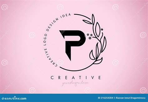 Floral Letter P Logo Design With Creative Elegant Leaf Monogram Line