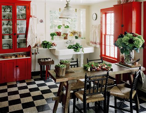 Country Kitchen With Bold Red Cabinets Interiors By Color