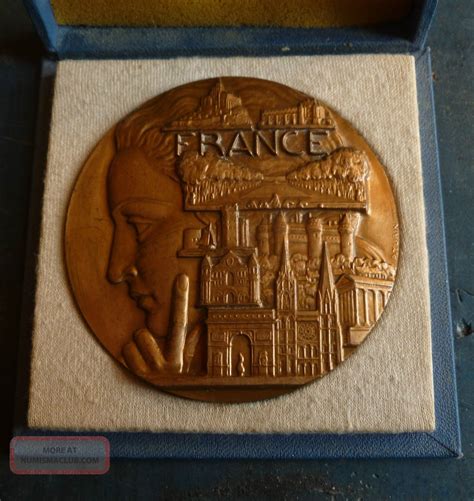 Art Deco Large French Gilded Bronze Medal By P Turin With Box