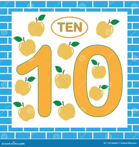 Flashcard With Number 10 Ten Education For Preschool Children Stock