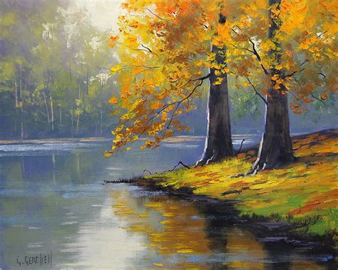 Autumn Lake Print Painting By Graham Gercken Pixels Merch