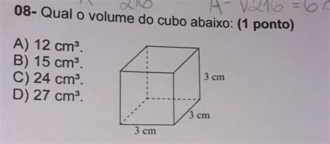 08 Qual O Volume Do Cubo Abaixo A 12 Cmb 15 Cmc 24 Cmd 27 Cm