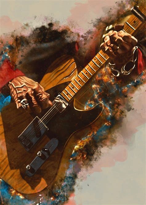 Digital Painting Of Keith Richards Electric Guitar Metal Poster