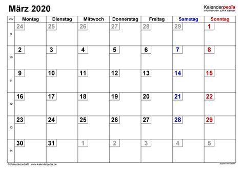 Gestalte jedes kalenderblatt individuell nach deinem geschmack: Kalender März 2020 als Word-Vorlagen