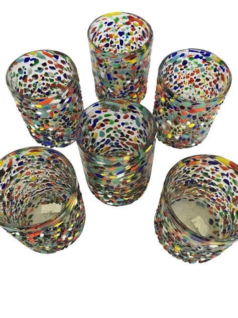 Mexican Confetti With Color Pebbles Handblown Glass 12 Oz Meximart