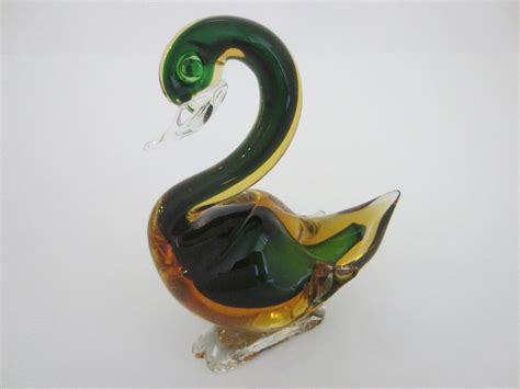 Murano Sommerso Green Glass Ducks Sculptures Gold Inclusion Designer Unique Finds