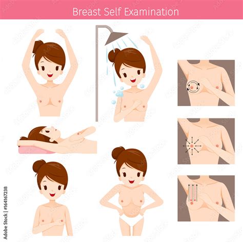 Naked Woman Breast Self Examination And Method To Palpation Mammary