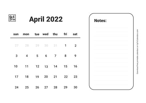 Printable April 2022 Calendar Blank Templates Free Download In Pdf