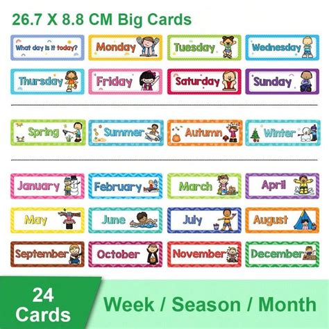 24 Cards Monthly Headliners Set 12 Months Of The Year Day Of The Week