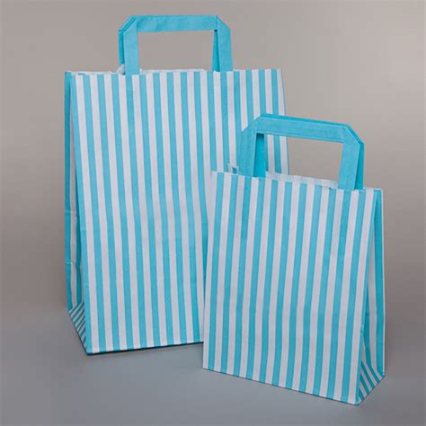 Light Blue Candy Stripe Flat Handle Paper Bags Carrier Bag Shop
