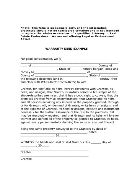 Special Warranty Deed Example Free Printable Documents