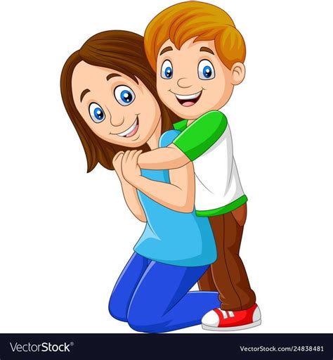Vector Illustration Of Cartoon Happy Boy Hugging His Mother Download A