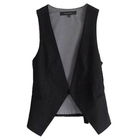 Ellazhu Women Casual Hidden Button Sleeveless Bodycon Waistcoat Suit Vest Black Size Xl In