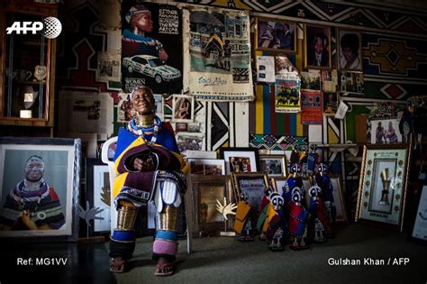 South African Artist Esther Mahlangu 81 Poses At Her Home In Mabhoko