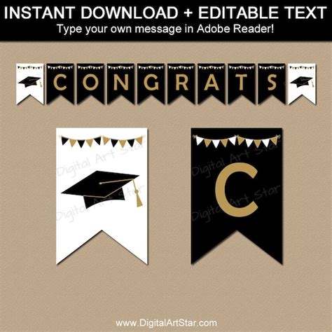 Instant Download Graduation Banner Template Black And Gold Graduation