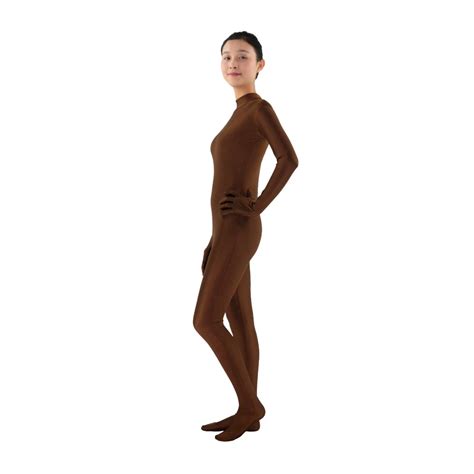 Brown No Hood Mock Neck Adult Zentai Custom Second Skin Suits Lycra Zentai Suit Spandex Unitard
