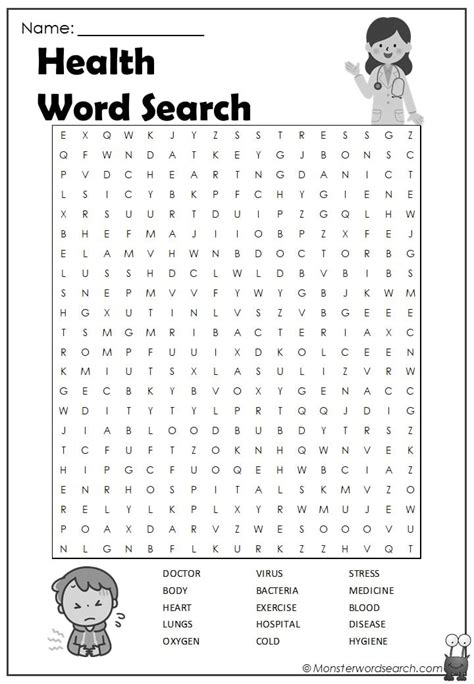 Health Word Search Monster Word Search