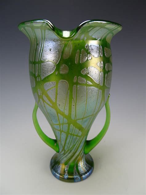 Art Nouveau Loetz Pampas Tall Handled Glass Vase C1900 From Hideandgokeep On Ruby Lane