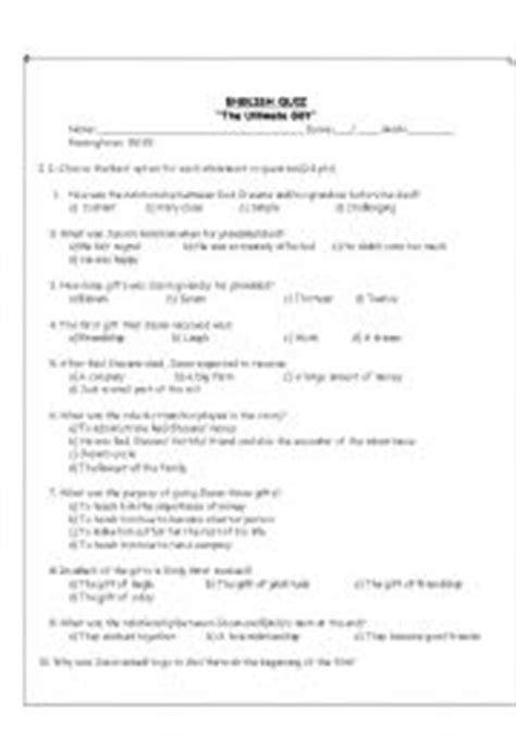 Jason thought his inheritance was going to be the gift of money and lots of it. English worksheets: The ultimate gift worksheet