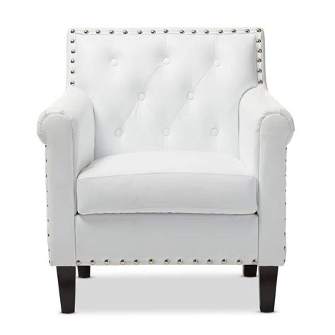 Baxton Studio Thalassa White Faux Leather Upholstered Arm Chair 28862