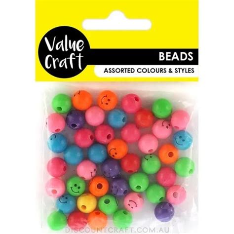 Plastic Smiley Face Beads Assorted Colours 20g Discount Craft
