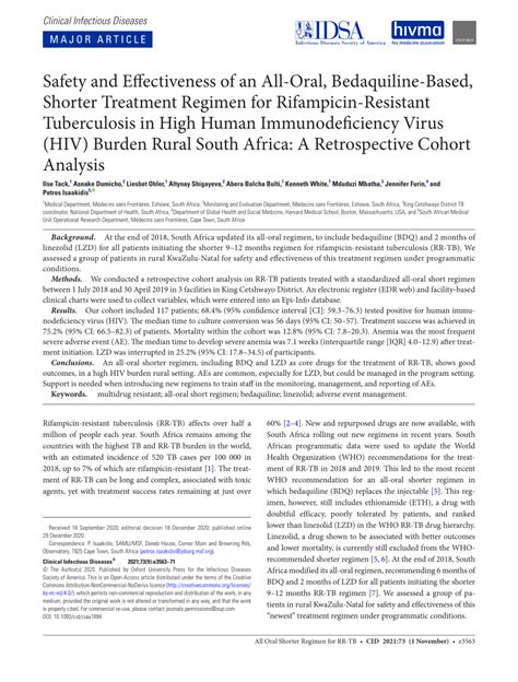 Pdf Safety And Effectiveness Of An All Oral Bedaquiline Based