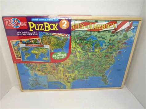 Ts Shure United States And World Map Wooden Puzzles Puzbox Box 993