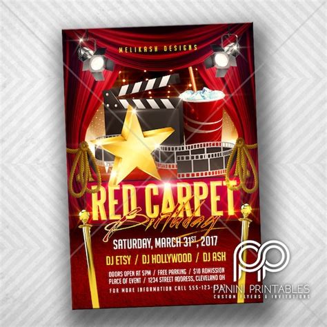 Hollywood Invitation Hollywood Birthday Party Red Carpet Etsy