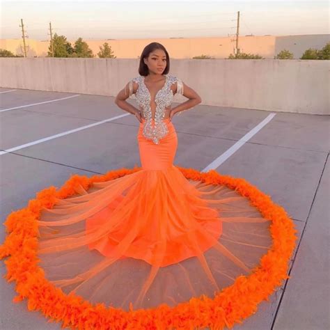 Pinnylaanylaa In 2020 Orange Prom Dresses Black Girl Prom Dresses