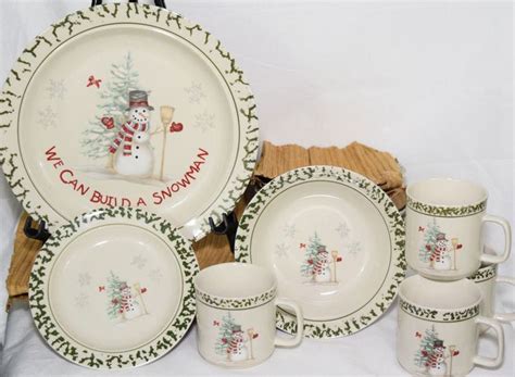 16 Piece Christmas Stoneware We Can Build A Snowman Dish Set Holiday Dishes Unbranded