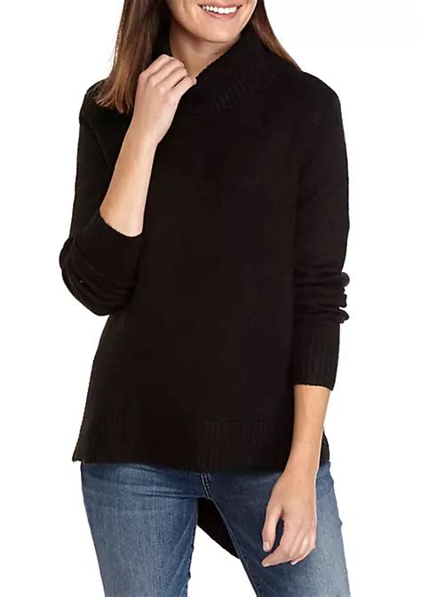 New Directions Womens Asymmetrical Mock Neck Solid Sweater Belk