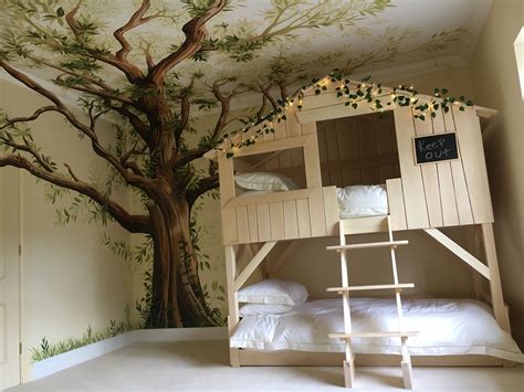 Childrens Forest Theme Bedroom With Forest Tree Mural Woodland