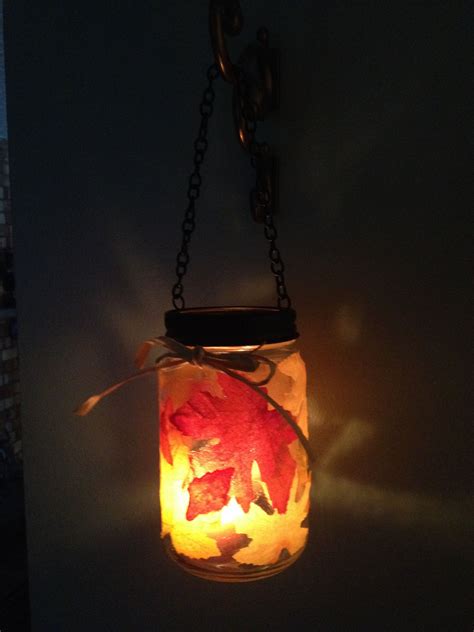 Made A Fall Leaf Mason Jar Tea Light Holder With Modge Podge Got The
