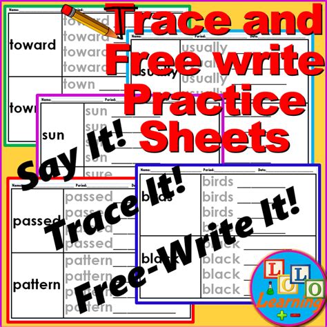 Trace And Free Write Practice Sheets 4th 100 Fry Sight Words 4th 5th