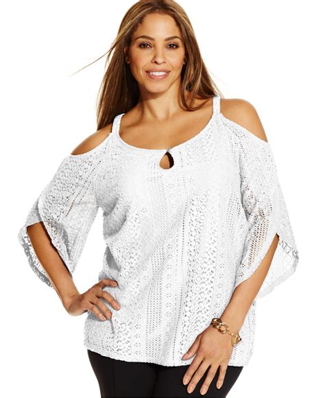Lyst Inc International Concepts Plus Size Cold Shoulder Lace Peasant Top In White