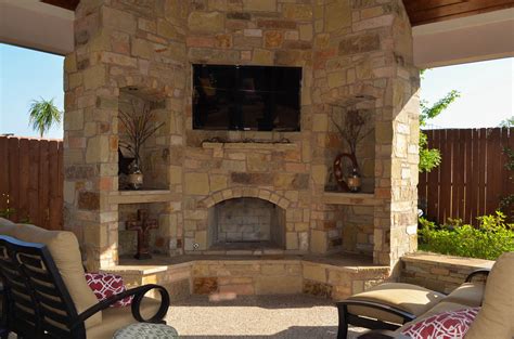 Covered Patio With Fireplace Stacked Stone Fireplaces Fireplace