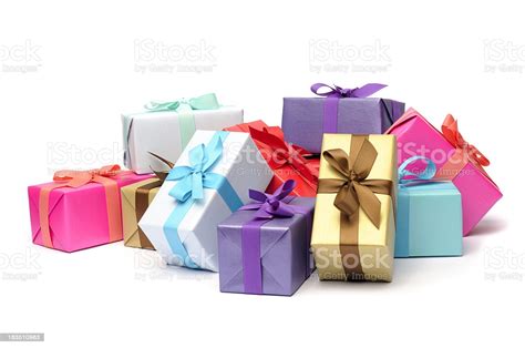 That's where gift boxes come in. Multicolored And Beribboned Gift Boxes In Pile Stock Photo ...