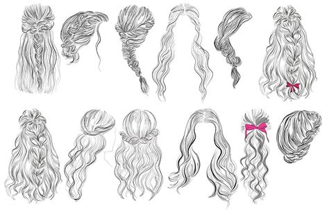 Hairstyles Vector Illustrations Set Hair Vector Hair Illustration Drawing Hair Tutorial