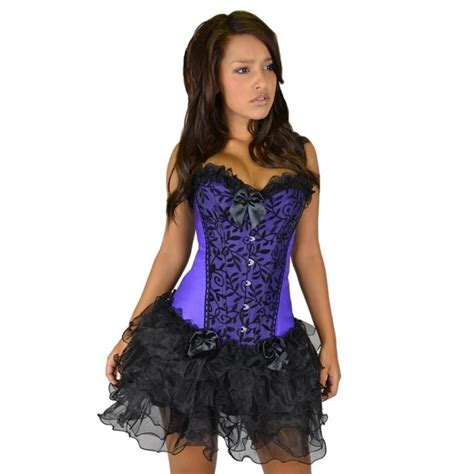 Sexy Lingerie Satin Purple Corsets And Bustiers Top Floral Lace Corselet Bowknot Brocade Waist